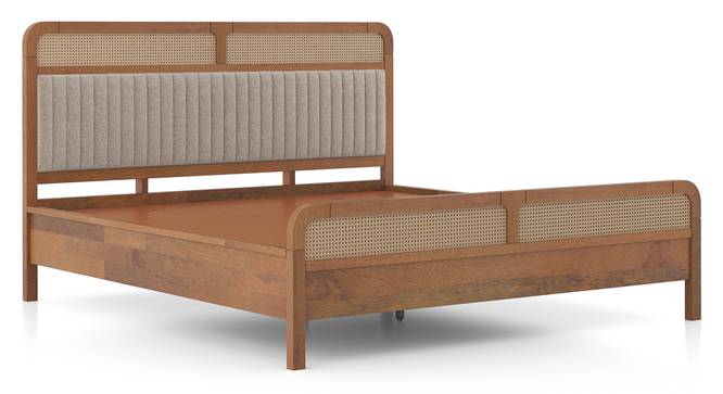 Hanoi Solid Wood Cane Queen Size - Non-storage - Bed In Danish walnut Finish, Fabric - Deep olive (King Bed Size, Amber Walnut Finish) by Urban Ladder - Storage Image - 