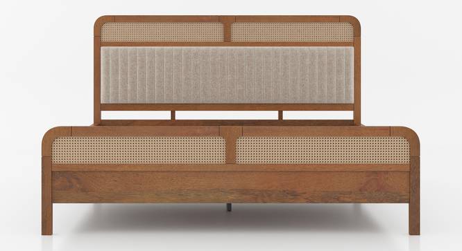 Hanoi Solid Wood Cane Queen Size - Non-storage - Bed In Danish walnut Finish, Fabric - Deep olive (King Bed Size, Amber Walnut Finish) by Urban Ladder - Top Image - 