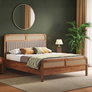 Beds Without Storage Design Hanoi Solid Wood Queen Size Bed without Storage in Amber Walnut Finish