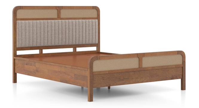 Hanoi Solid Wood Cane Queen Size - Non-storage - Bed In Danish walnut Finish, Fabric - Deep olive (Queen Bed Size, Amber Walnut Finish) by Urban Ladder - Zoomed Image - 