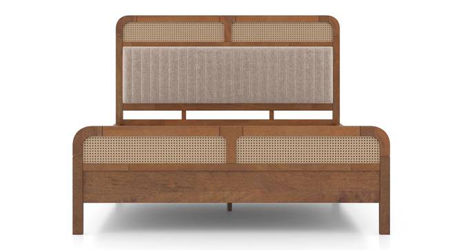 Hanoi Solid Wood Cane Queen Size - Non-storage - Bed In Danish walnut Finish, Fabric - Deep olive (Queen Bed Size, Amber Walnut Finish) by Urban Ladder - Top Image - 