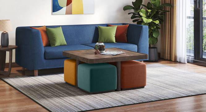 Tetra Square Solid Wood Coffee Table With Seats in Danish Walnut Finish Fabric Olive (Danish Walnut Finish) by Urban Ladder - - 