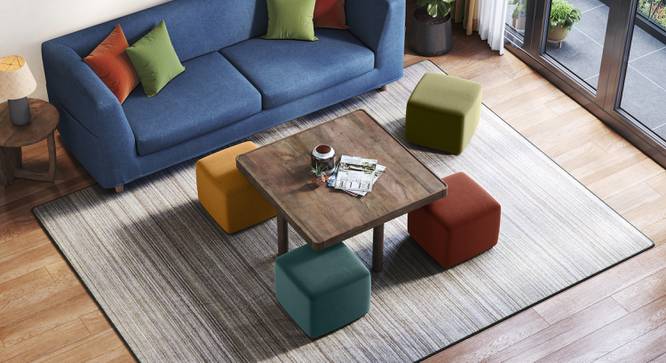 Tetra Square Solid Wood Coffee Table With Seats in Danish Walnut Finish Fabric Olive (Danish Walnut Finish) by Urban Ladder - - 