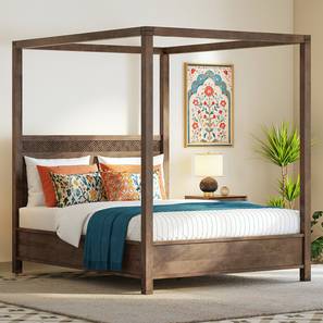 Queen Beds Without Storage Design Arbor Solid Wood Queen Size Non Storage Bed in Danish Walnut Finish