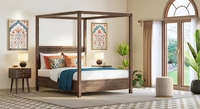 Arbor Solid Wood King Size Non-Storage Bed In Danish Walnut Finish (Queen Bed Size, Danish Walnut Finish) by Urban Ladder - - 