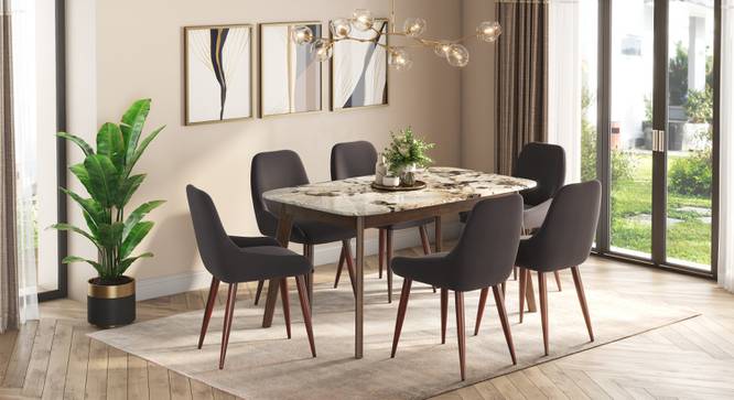 Lunar Alaska Exotic Stone 6 Seater Dining Table In Teak Finish (Teak Finish, Six Seater) by Urban Ladder - - 
