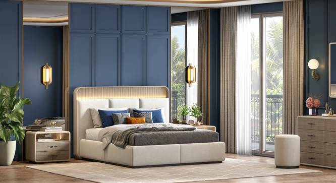 Valeria Upholstered King Bed With hydraulic storage (King Bed Size, Beige Finish, Hydraulic Storage Type) by Urban Ladder - - 