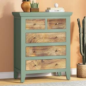 Avelin Solid Wood Chest of 5 Drawers in Sage Green Finish