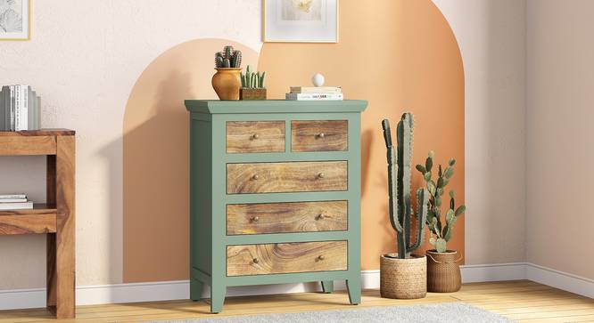 Avelin Chest of Drawer-Finish- Sage green with Burnt mango - Metal Channel (Sage Green Finish) by Urban Ladder - - 