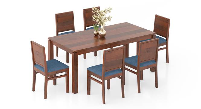 Atlas Solid Wood 6 Seater Dining Table In Honey Finish with Atlas Dining Chairs Set of 2 Finish  Honey Colour Wheat Brown (HONEY Finish, Baltic Blue, 6 No of Chairs, 6 Table Seating Capacity) by Urban Ladder - - 1004487