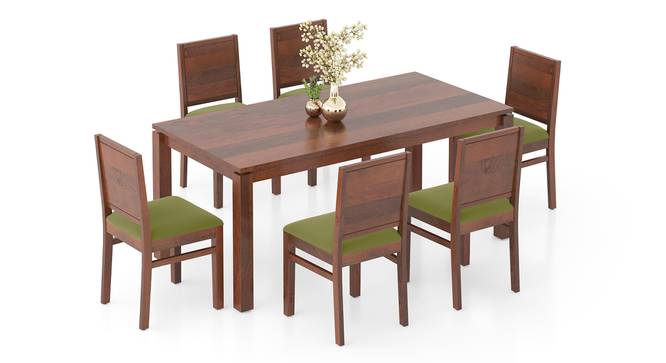 Atlas Solid Wood 6 Seater Dining Table In Honey Finish with Atlas Dining Chairs Set of 2 Finish  Honey Colour Wheat Brown (Avocado Green, HONEY Finish, 6 No of Chairs, 6 Table Seating Capacity) by Urban Ladder - - 1004488