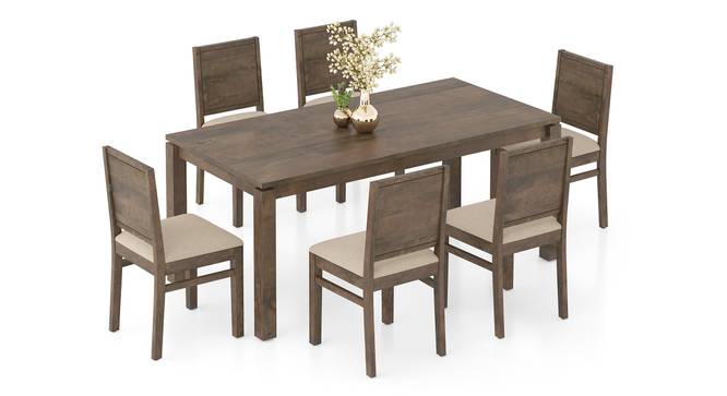 Atlas Solid Wood 6 Seater Dining Table In Danish Walnut Finish with Atlas Dining chair Set of 2 Finish Danish walnut Colour Wheat Brown (Wheat Brown, Danish Walnut Finish, 6 No of Chairs, 6 Table Seating Capacity) by Urban Ladder - - 1004489