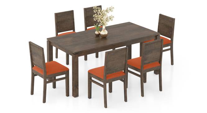 Atlas Solid Wood 6 Seater Dining Table In Danish Walnut Finish with Atlas Dining chair Set of 2 Finish Danish walnut Colour Wheat Brown (Burnt Orange, Danish Walnut Finish, 6 No of Chairs, 6 Table Seating Capacity) by Urban Ladder - - 1004490