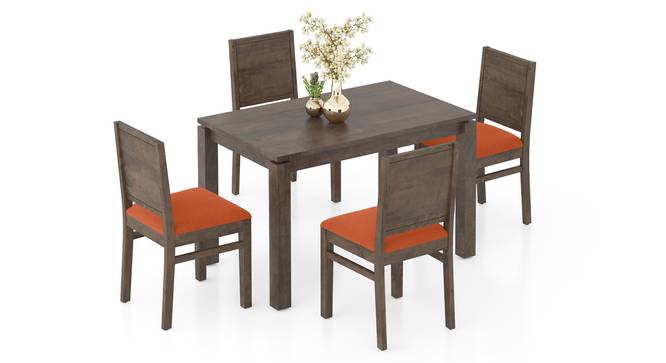 Atlas Solid Wood 4 Seater Dining Table with Atlas Dining chairs (Burnt Orange, Danish Walnut Finish, 4 No of Chairs, 4 Table Seating Capacity) by Urban Ladder - - 1004566