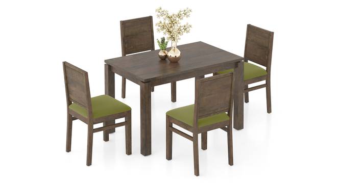 Atlas Solid Wood 4 Seater Dining Table with Atlas Dining chairs (Avocado Green, Danish Walnut Finish, 4 No of Chairs, 4 Table Seating Capacity) by Urban Ladder - - 1004575