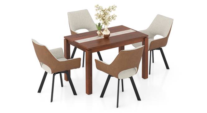 Atlas Crest Solid Wood 4 Seater Dining Table In Honey Finish with Casey Swivel Dining Chair In Dual tone - Beige and Tan Set Of 2 (Beige, HONEY Finish, 4 No of Chairs, 4 Table Seating Capacity) by Urban Ladder - - 