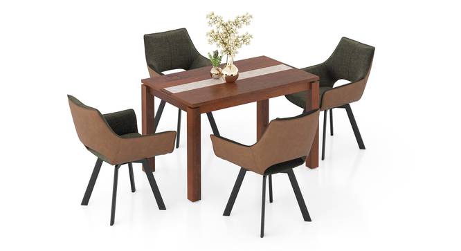 Atlas Crest Solid Wood 4 Seater Dining Table In Honey Finish with Casey Swivel Dining Chair In Dual tone - Beige and Tan Set Of 2 (DUAL TONE, HONEY Finish, 4 No of Chairs, 4 Table Seating Capacity) by Urban Ladder - - 
