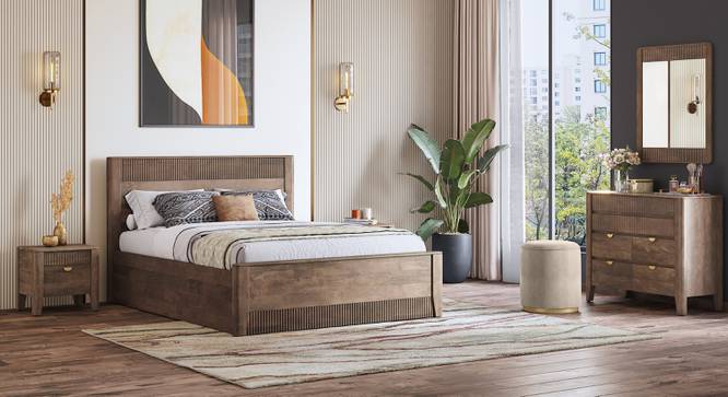 Toledo Solid Wood King Size Hydraulic - Storage Bed In Danish Walnut Finish (King Bed Size, Hydraulic Storage Type, Danish Walnut Finish) by Urban Ladder - - 