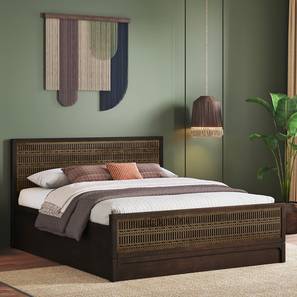 Terra Bedroom Collection Design Masai Solid Wood King Size Hydraulic Storage Bed in American Walnut Finish