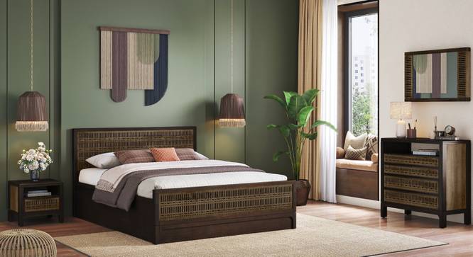 Masai Solid Wood Queen Size Hydraulic-Storage Bed In American Walnut - 2 Tone Finish (Queen Bed Size, American Walnut Finish, Hydraulic Storage Type) by Urban Ladder - - 