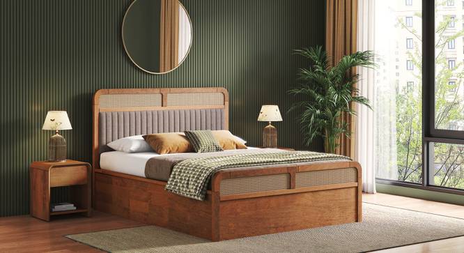 Hanoi Solid Wood Hydraulic storage Bed (Queen Bed Size, Amber Walnut Finish, Hydraulic Storage Type) by Urban Ladder - - 1005519