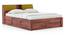 Jenning Solid Wood Queen Size Box Storage Bed In Honey Finish, Fabric - Olive Green Honduras (King Bed Size, HONEY Finish, Hydraulic Storage Type) by Urban Ladder - - 1005577