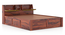 Jenning Solid Wood Queen Size Box Storage Bed In Honey Finish, Fabric - Olive Green Honduras (Queen Bed Size, Box Storage Type, HONEY Finish) by Urban Ladder - - 1005603