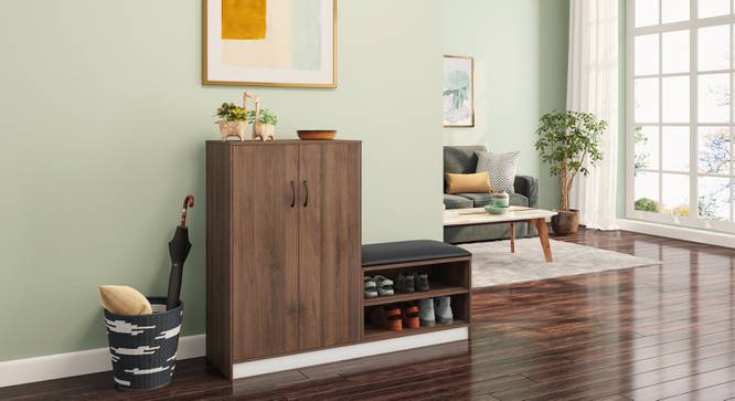 Alex Shoe Cabinet (Classic Walnut Finish, 21 pair Configuration, with_seating with_seating) by Urban Ladder - - 1005961