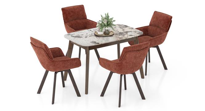 Lunar Alaska Exotic Stone 4 Seater Dining Table with set of 4 Bren Swivel Dining Chairs (Danish Walnut Finish, Auburn, 4 No of Chairs, 4 Table Seating Capacity) by Urban Ladder - - 1006136