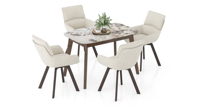 Lunar Alaska Exotic Stone 4 Seater Dining Table with set of 4 Bren Swivel Dining Chairs (Ivory, Danish Walnut Finish, 4 No of Chairs, 4 Table Seating Capacity) by Urban Ladder - - 1006137