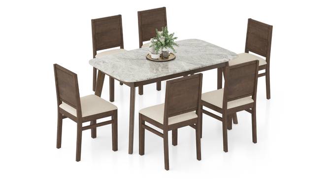 Lunar Grey Mirage Stone 6 Seater Dining Table With set of 6 Atlas Dining chairs (Wheat Brown, Danish Walnut Finish, 6 No of Chairs, 6 Table Seating Capacity) by Urban Ladder - - 