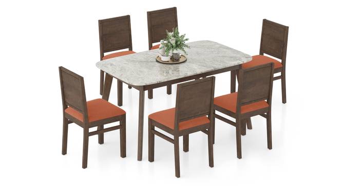 Lunar Grey Mirage Stone 6 Seater Dining Table With set of 6 Atlas Dining chairs (Burnt Orange, Danish Walnut Finish, 6 No of Chairs, 6 Table Seating Capacity) by Urban Ladder - - 