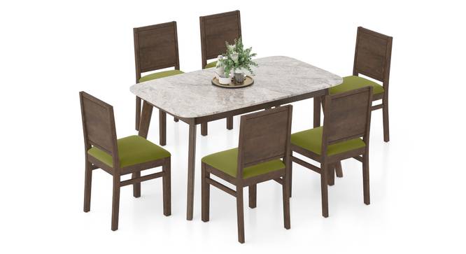 Lunar Grey Mirage Stone 6 Seater Dining Table With set of 6 Atlas Dining chairs (Avocado Green, Danish Walnut Finish, 6 No of Chairs, 6 Table Seating Capacity) by Urban Ladder - - 1006143