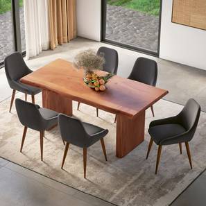 All 6 Seater Dining Table Sets Design Heston Solid Wood 6 Seater Dining Table with 6 Rickman Lounge Chair (Acacia Finish, Matty Grey, 6 No of Chairs, 6 Table Seating Capacity)