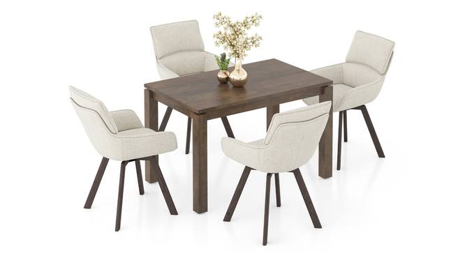 Atlas Solid Wood 4 Seater Dining Table With Bren Swivel Dining Chairs (Ivory, Danish Walnut Finish, 4 No of Chairs, 4 Table Seating Capacity) by Urban Ladder - - 1006209