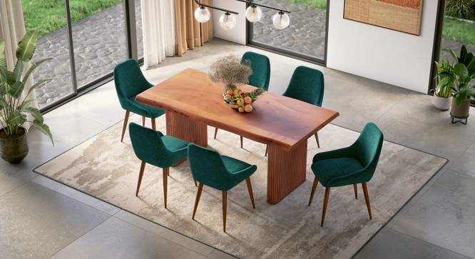 Heston Solid Wood 6 Seater Dining Table with 6 Rickman Lounge Chair (Acacia Finish, Jade Blue, 6 No of Chairs, 6 Table Seating Capacity) by Urban Ladder - - 1006248