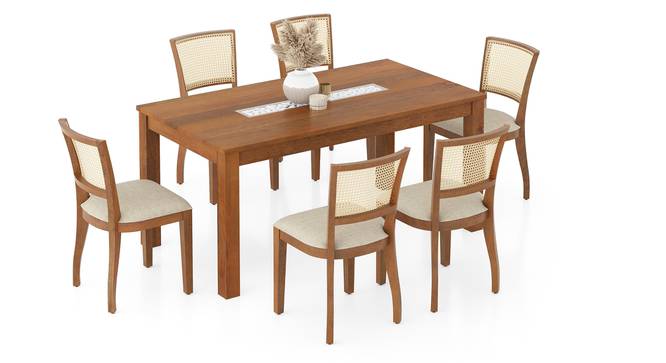 Brighton XL 6 Seater Dining Table with Reed cane dining chairs set (Macadamia Brown, Amber Walnut Finish, 6 No of Chairs, 6 Table Seating Capacity) by Urban Ladder - - 1006249