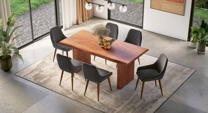 Heston Solid Wood 6 Seater Dining Table with 6 Rickman Lounge Chair (Acacia Finish, Matty Grey, 6 No of Chairs, 6 Table Seating Capacity) by Urban Ladder - - 1006250