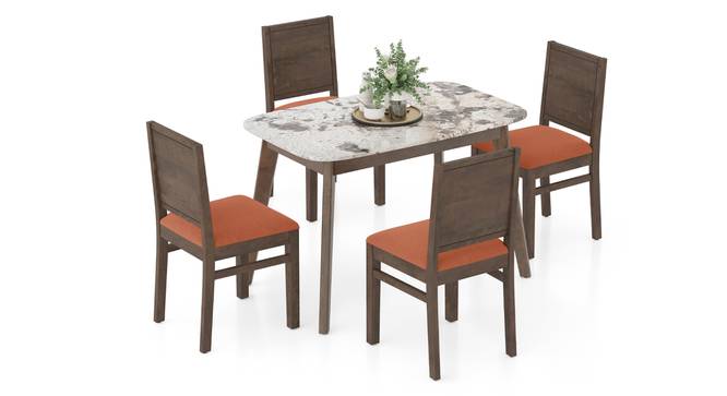 Lunar Alaska Exotic Stone 4 Seater Dining Tablet with Atlas Dining chairs Set (Burnt Orange, Danish Walnut Finish, 4 No of Chairs, 4 Table Seating Capacity) by Urban Ladder - - 