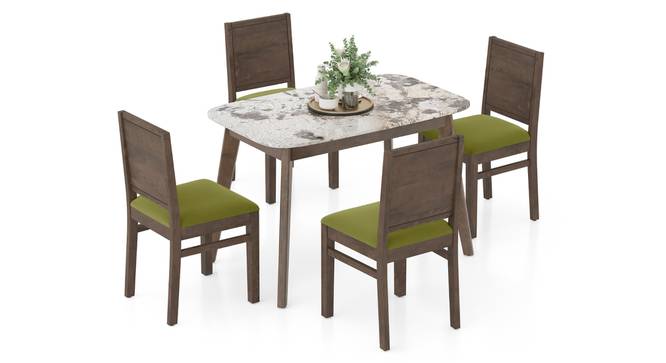 Lunar Alaska Exotic Stone 4 Seater Dining Tablet with Atlas Dining chairs Set (Avocado Green, Danish Walnut Finish, 4 No of Chairs, 4 Table Seating Capacity) by Urban Ladder - - 