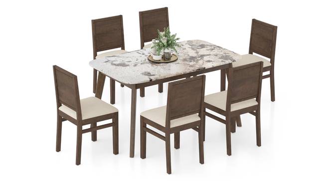 Lunar Alaska Exotic Stone 6 Seater Dining Table with Atlas Dining chair Set (Wheat Brown, Danish Walnut Finish, 6 No of Chairs, 6 Table Seating Capacity) by Urban Ladder - - 