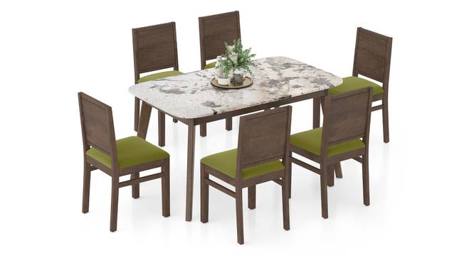 Lunar Alaska Exotic Stone 6 Seater Dining Table with Atlas Dining chair Set (Avocado Green, Danish Walnut Finish, 6 No of Chairs, 6 Table Seating Capacity) by Urban Ladder - - 