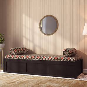 Diwan Sets Design Harvey Day Bed -Finish- American Walnut, Terracoota and Grey Fabric (American Walnut Finish, Terracotta and Grey)