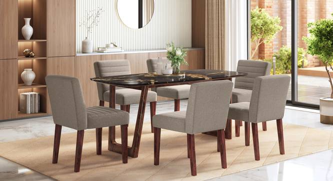 Adria Jade Green Marble 6 Seater Dining Table in New Walnut Finish (Six Seater, New Walnut Finish, Copa Cabana) by Urban Ladder - - 