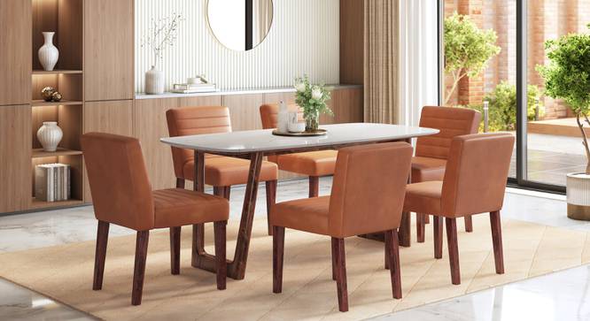 Adria Jade Green Marble 6 Seater Dining Table in New Walnut Finish (Six Seater, New Walnut Finish, Carrara White) by Urban Ladder - - 