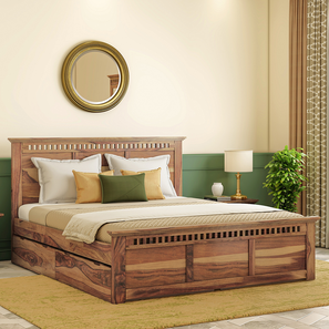 King Size Bed Design Fidora Solid Wood King Size Drawer Storage Bed in Teak Finish