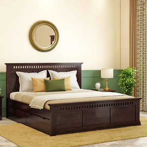 Drawer Beds With Storage Design Fidora Solid Wood King Size Drawer Storage Bed in Mahogany Finish