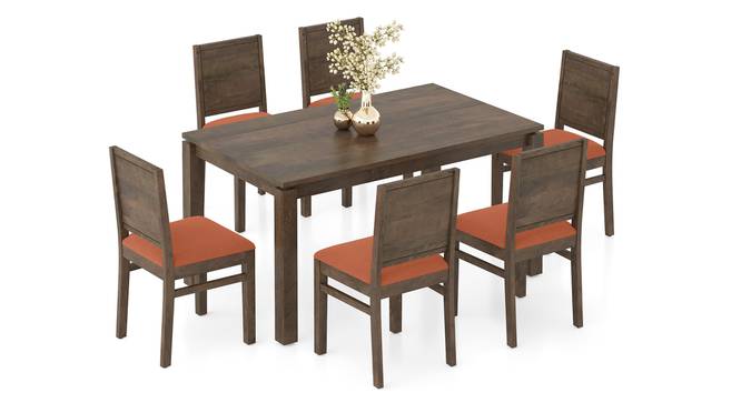 Atlas Solid Wood 6 Seater Compact Dining Table with Atlas Dining chair (Burnt Orange, Danish Walnut Finish, 6 No of Chairs, 6 Table Seating Capacity) by Urban Ladder - - 1007364