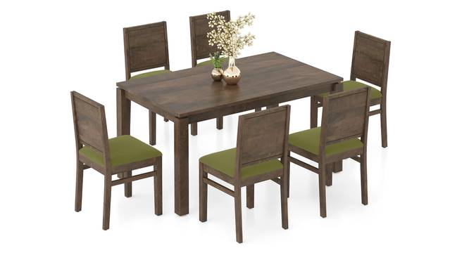 Atlas Solid Wood 6 Seater Compact Dining Table with Atlas Dining chair (Avocado Green, Danish Walnut Finish, 6 No of Chairs, 6 Table Seating Capacity) by Urban Ladder - - 