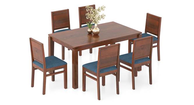 Atlas Solid Wood 6 Seater Compact Dining Table with Atlas Dining chair (HONEY Finish, Baltic Blue, 6 No of Chairs, 6 Table Seating Capacity) by Urban Ladder - - 